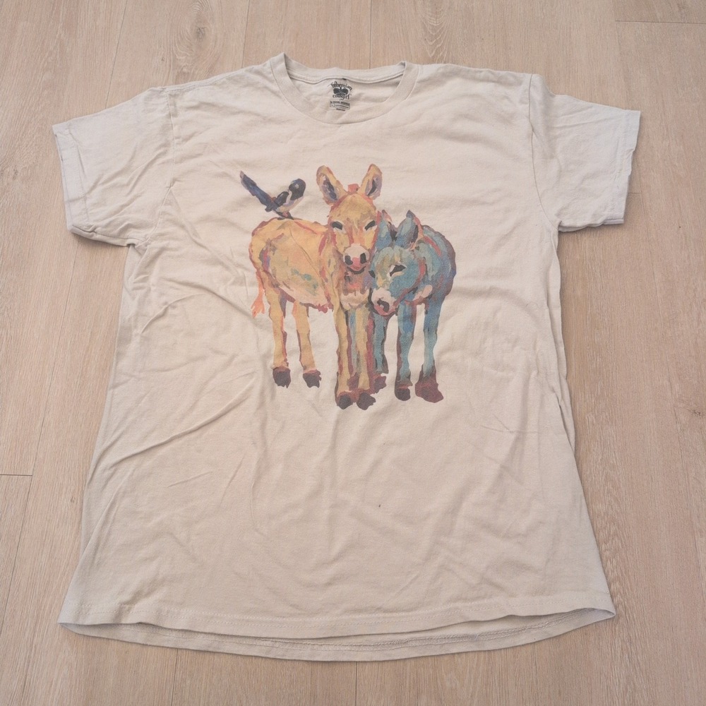 Bohemian Cowgirl Cream Donkey Burro Graphic T-Shirt Large Western Artistic Horse
